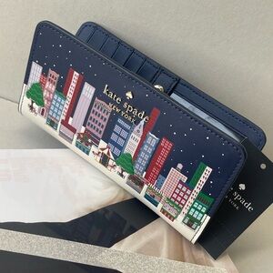 (new+tag) Kate Spade large slim wallet navy blue
